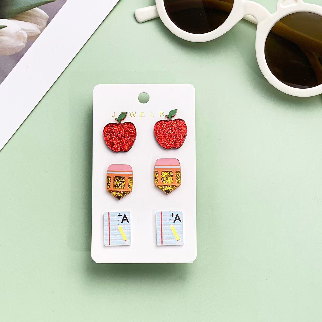 Wholesale Teacher's Day Pencil Drawing Board Earth Acrylic Printed Back to School Earrings