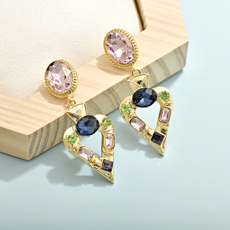 Wholesale spades love retro color crystal heart earrings ACC-ES-Jiuj004