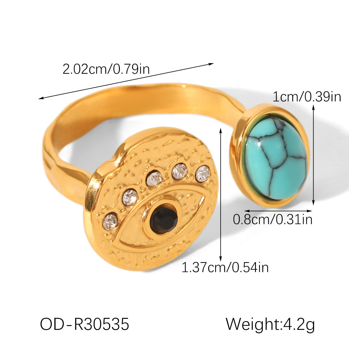 Wholesale Stainless Steel Open Turquoise Devil' s Eye Ring