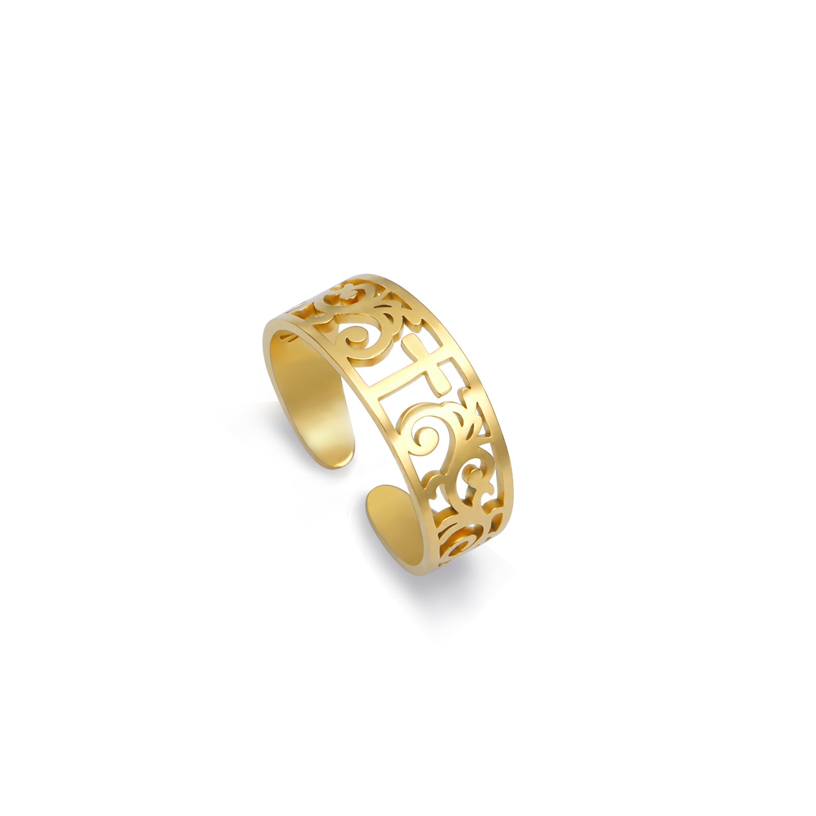Wholesale Stainless Steel Hollow Cross Open Ring Vintage Unisex Fashion Accessory