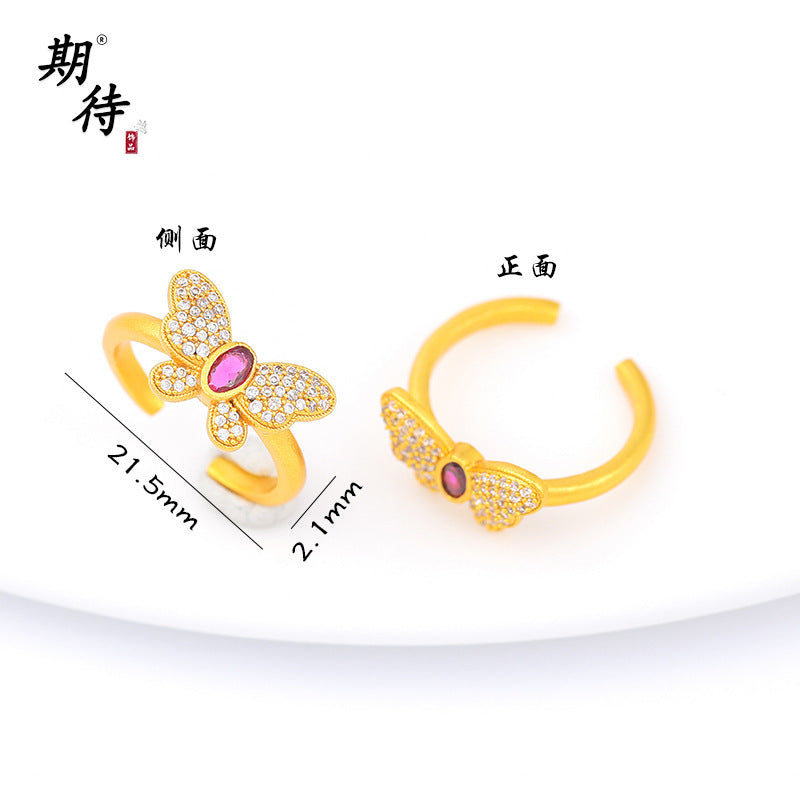 Wholesale Butterfly Ring Blue Gradient Enamel Pearl Antique Gold Finish Fashion Jewelry Accessory