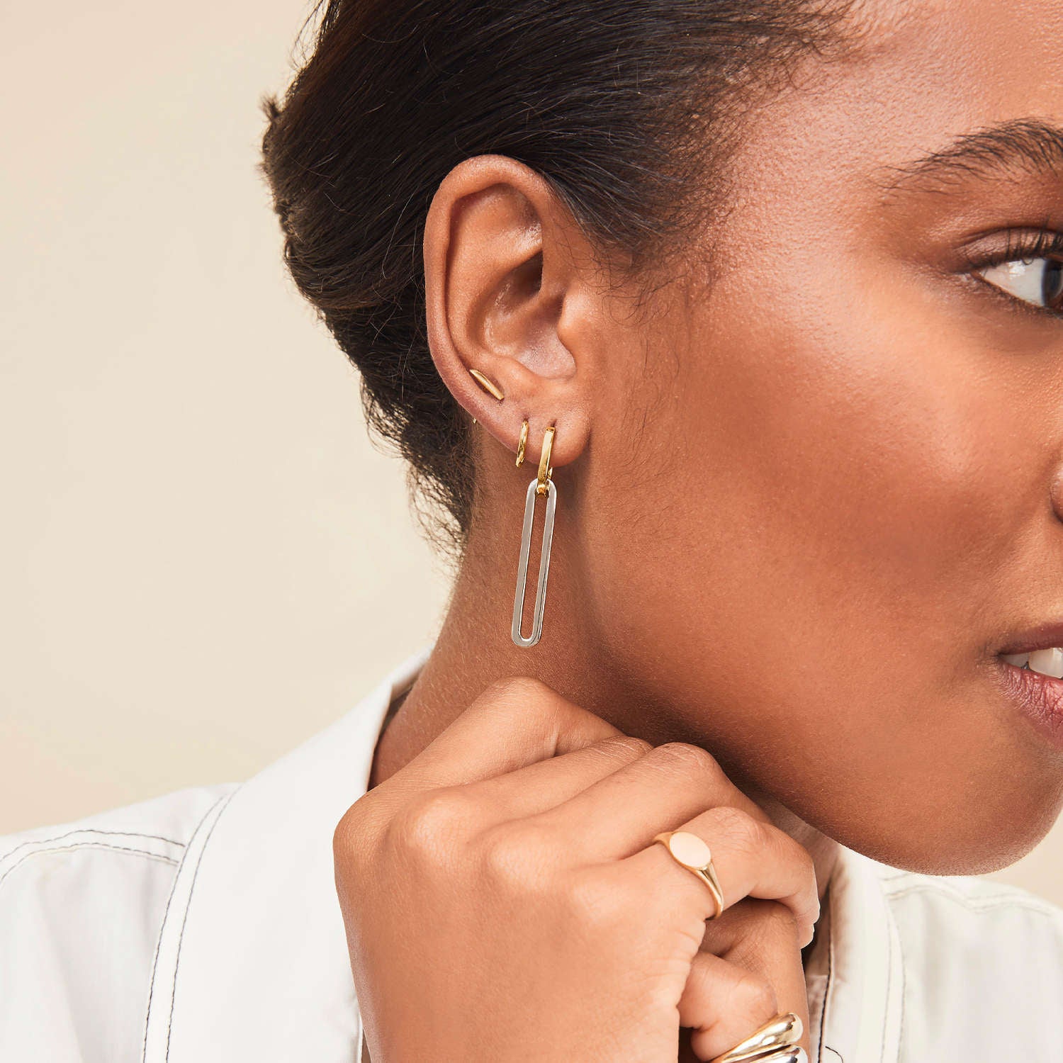 Wholesale  Stainless Steel 18K Gold and Silver Double Color Earrings