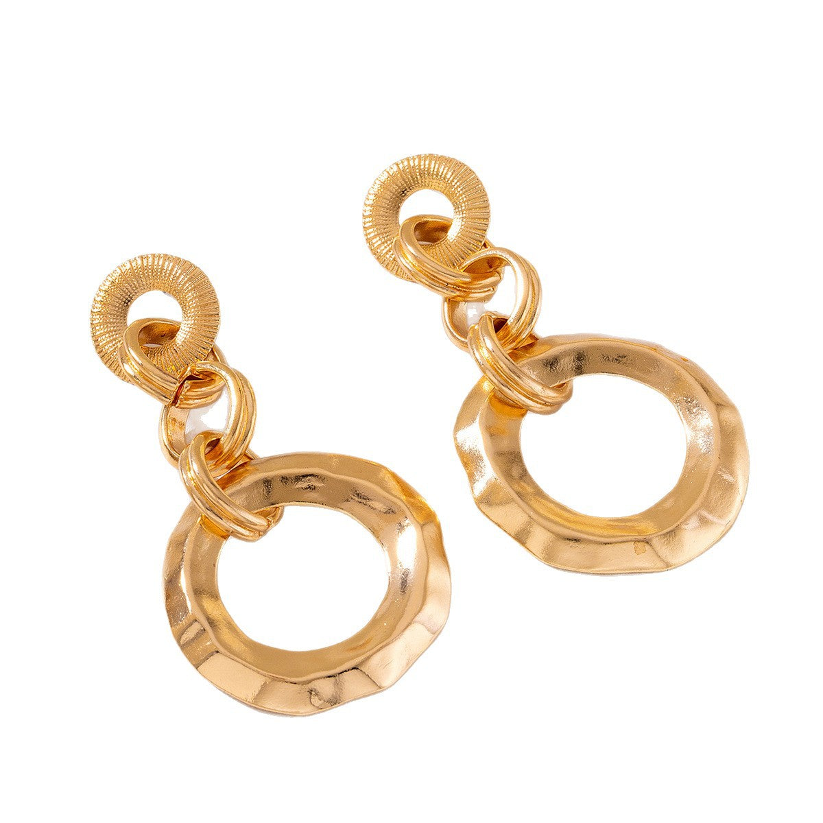 Wholesale Exaggerated Linked Pleated Ring Long Dangle Earrings Gold Plated Party Jewelry Accessory