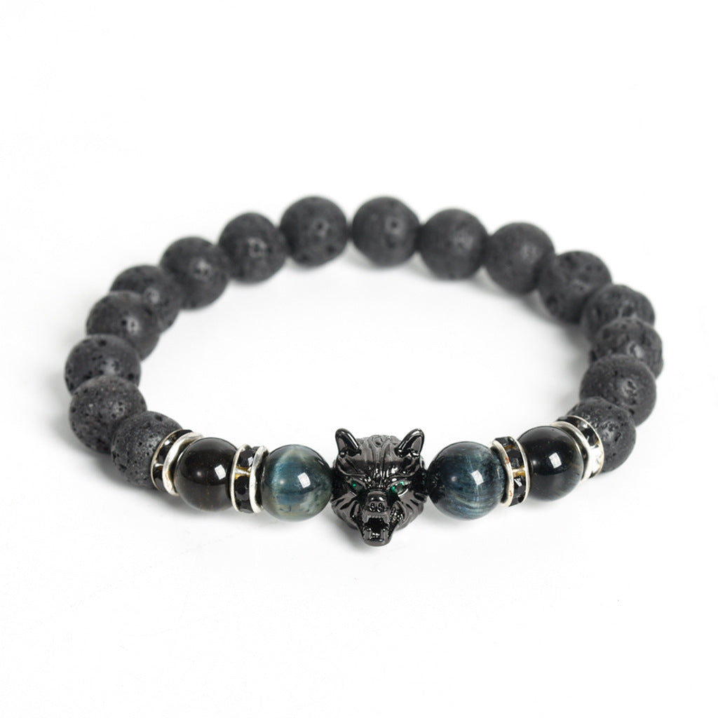 Wholesale Volcanic Stone Wolf Head Crystal Men's Bracelet ACC-BT-ZhiSF001