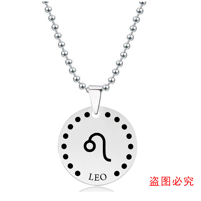 Wholesale Twelve Zodiac Stainless Steel Necklaces Round Pendant Necklaces ACC-NE-Ganggu002
