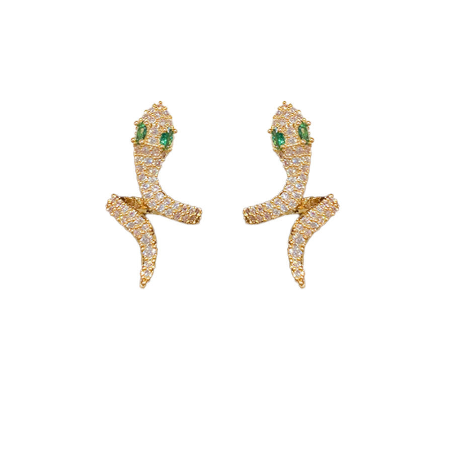 Wholesale real gold plating green cobra earrings
