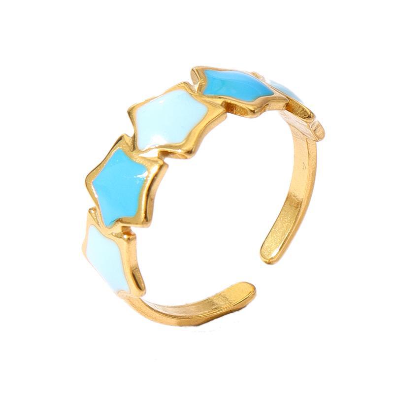 Wholesale Oil Dripping Star Leaf Stainless Steel Ring 18k Gold Plated Rings ACC-RS-MuC012
