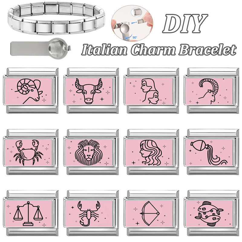 Wholesale 9mm Italian Charm Starter Bracelets DIY Twelve Contion Series Stainless Steel Composable Bracelet