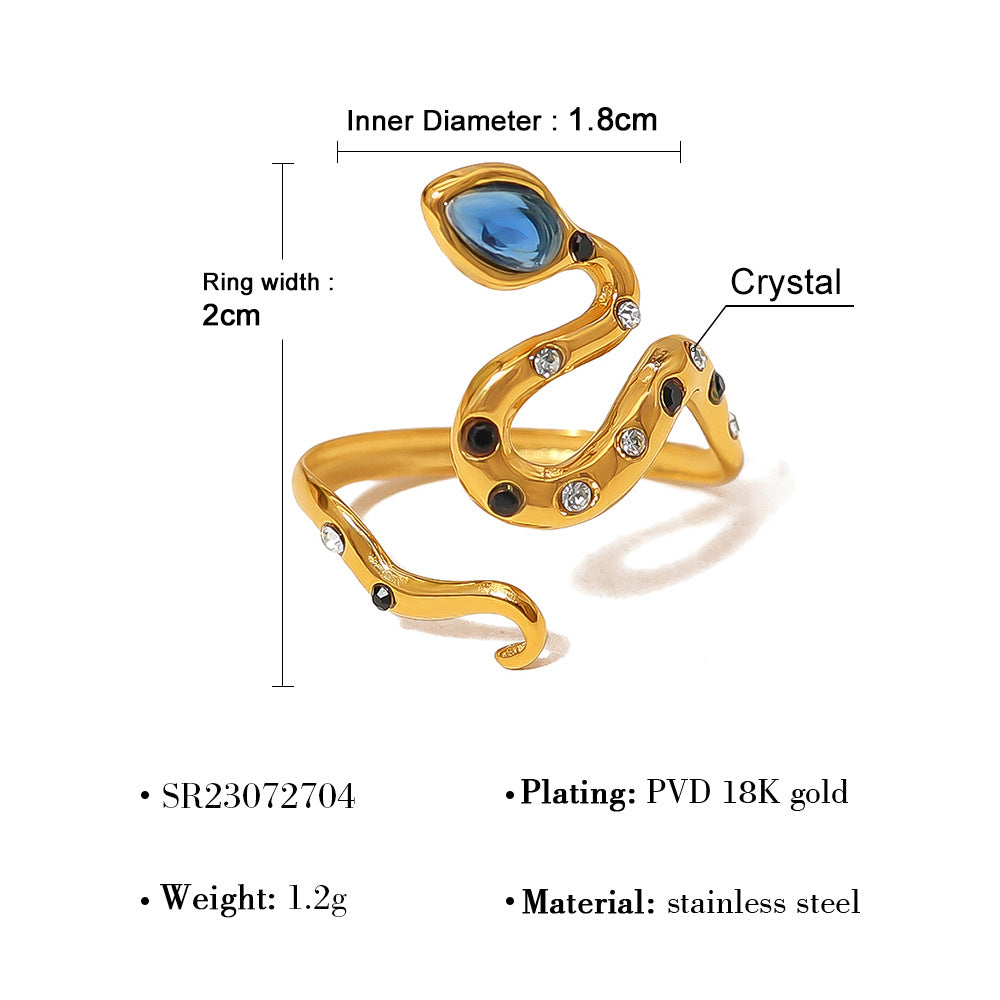 Wholesale  blue zircon snake-shaped titanium steel ring