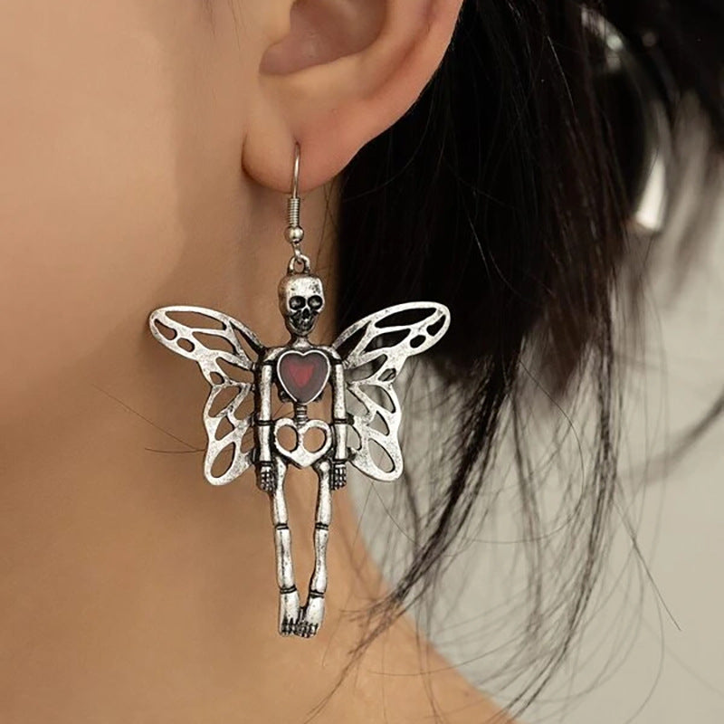 Wholesale  Exaggerated Skull Wings Earrings