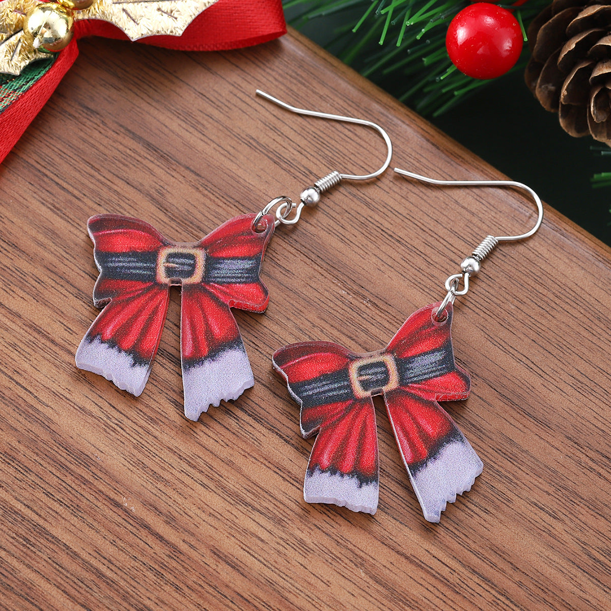 Wholesale  Christmas  Belt Bow Pendant Earrings