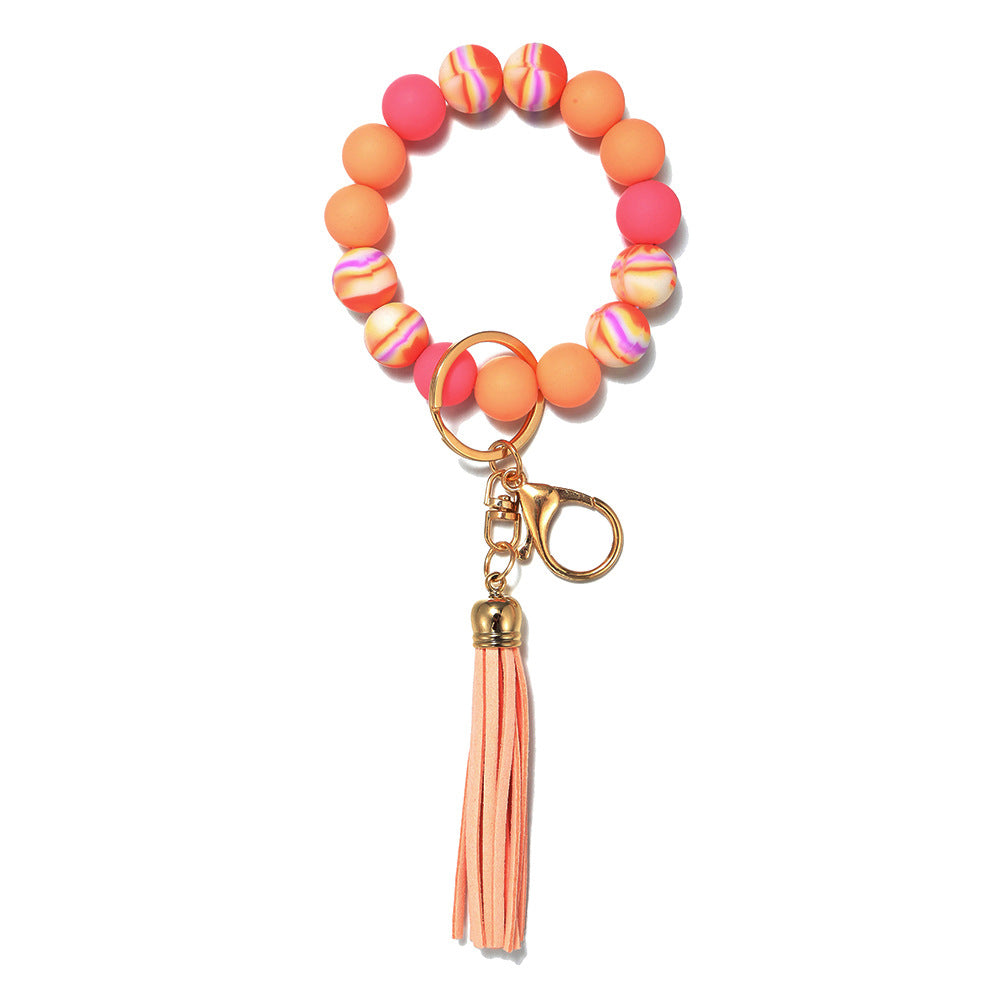 Wholesale Candy Color Silicone Beaded Tassel Wrist Keychain