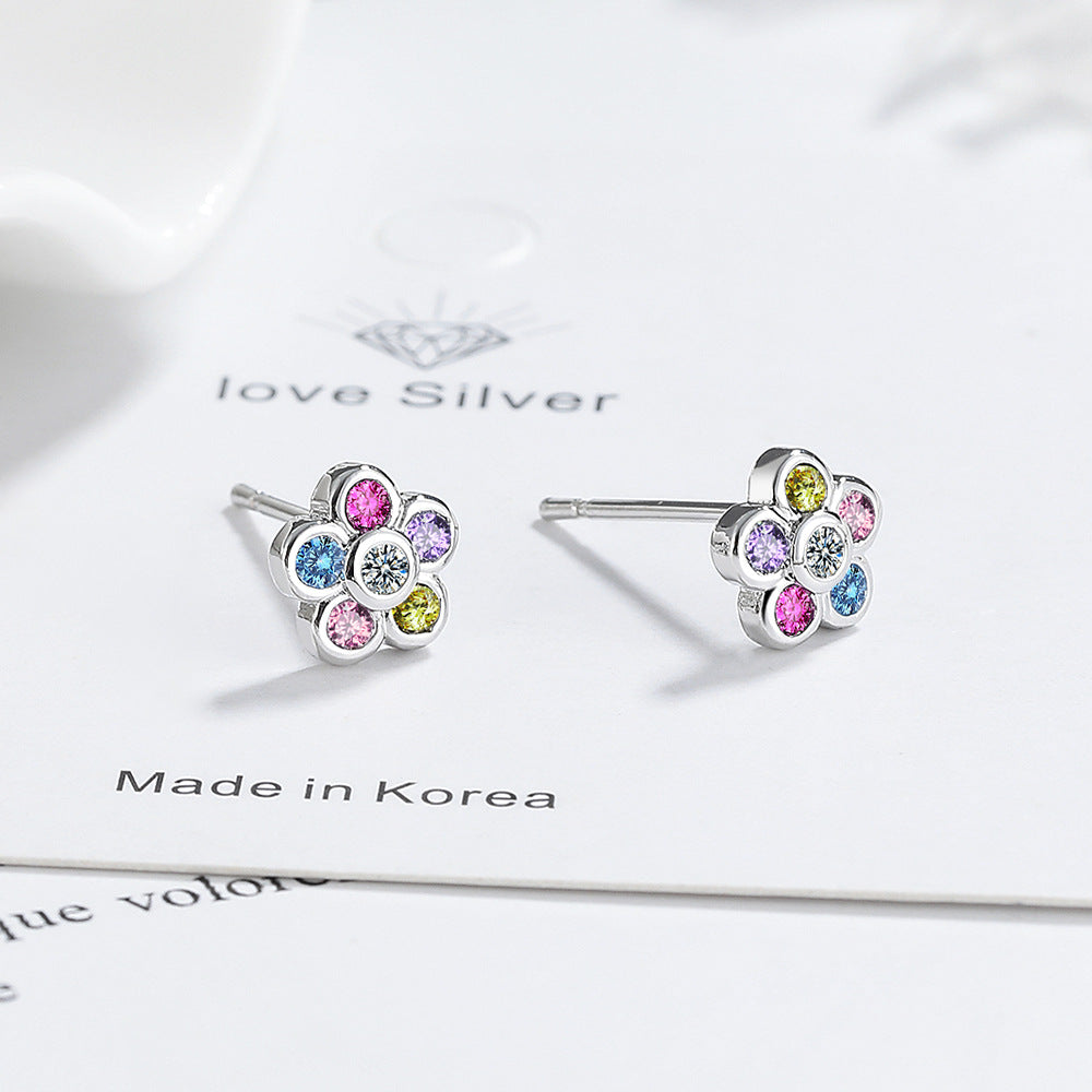 Wholesale Rainbow Flower Zircon Earrings