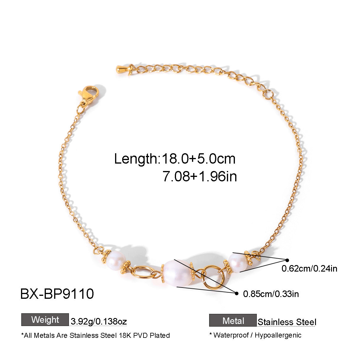 Wholesale Stainless Steel Electroplated Freshwater Pearl Bracelet,  European American Style Fashion Jewelry Accessory