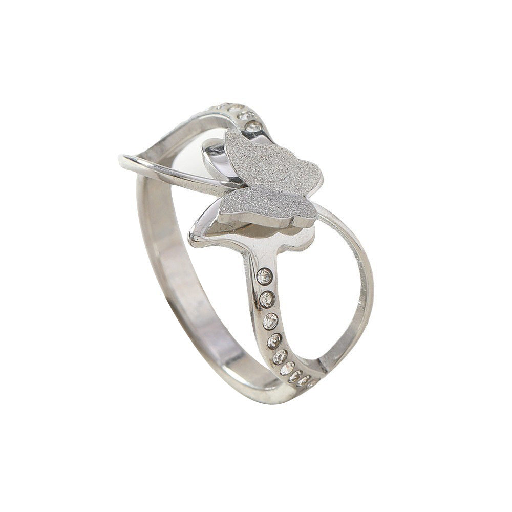 Wholesale Micro Diamond Stainless Steel Ring Double Layer Frosted Cross Butterfly Rings ACC-RS-WangG006