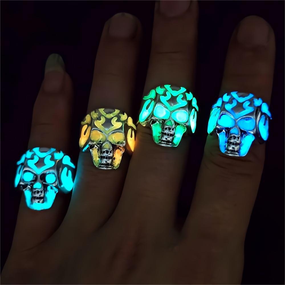 Wholesale  Retro Flame Pattern Skull Luminous Ring  Ring
