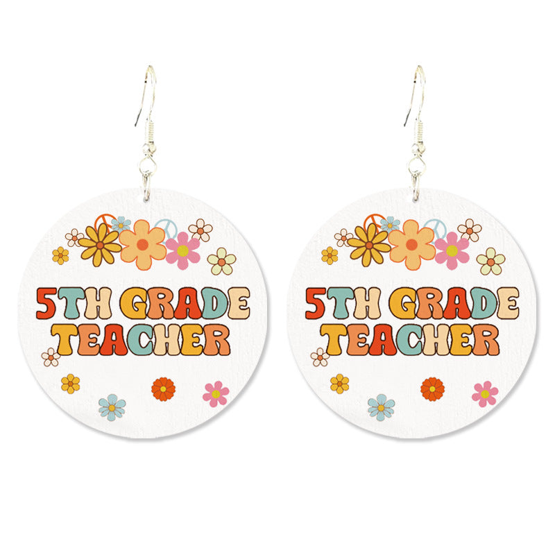 Wholesale Wooden printed school season grade text retro Bohemian autumn earrings