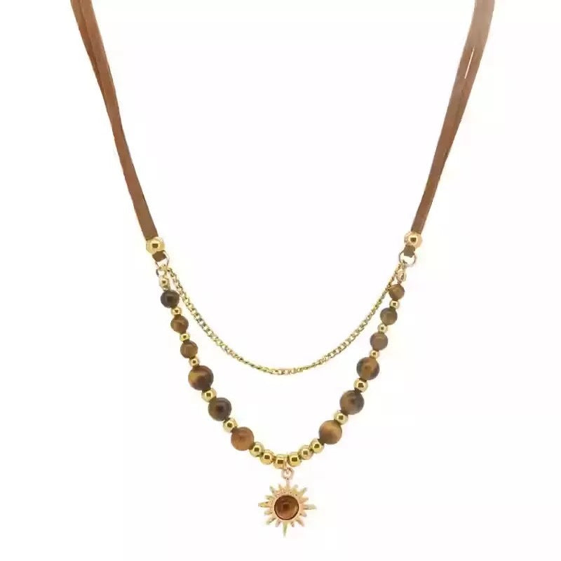 Wholesale Fashion Star Tiger Eye Stone Pendant Necklace Sweater Chain Jewelry Gift