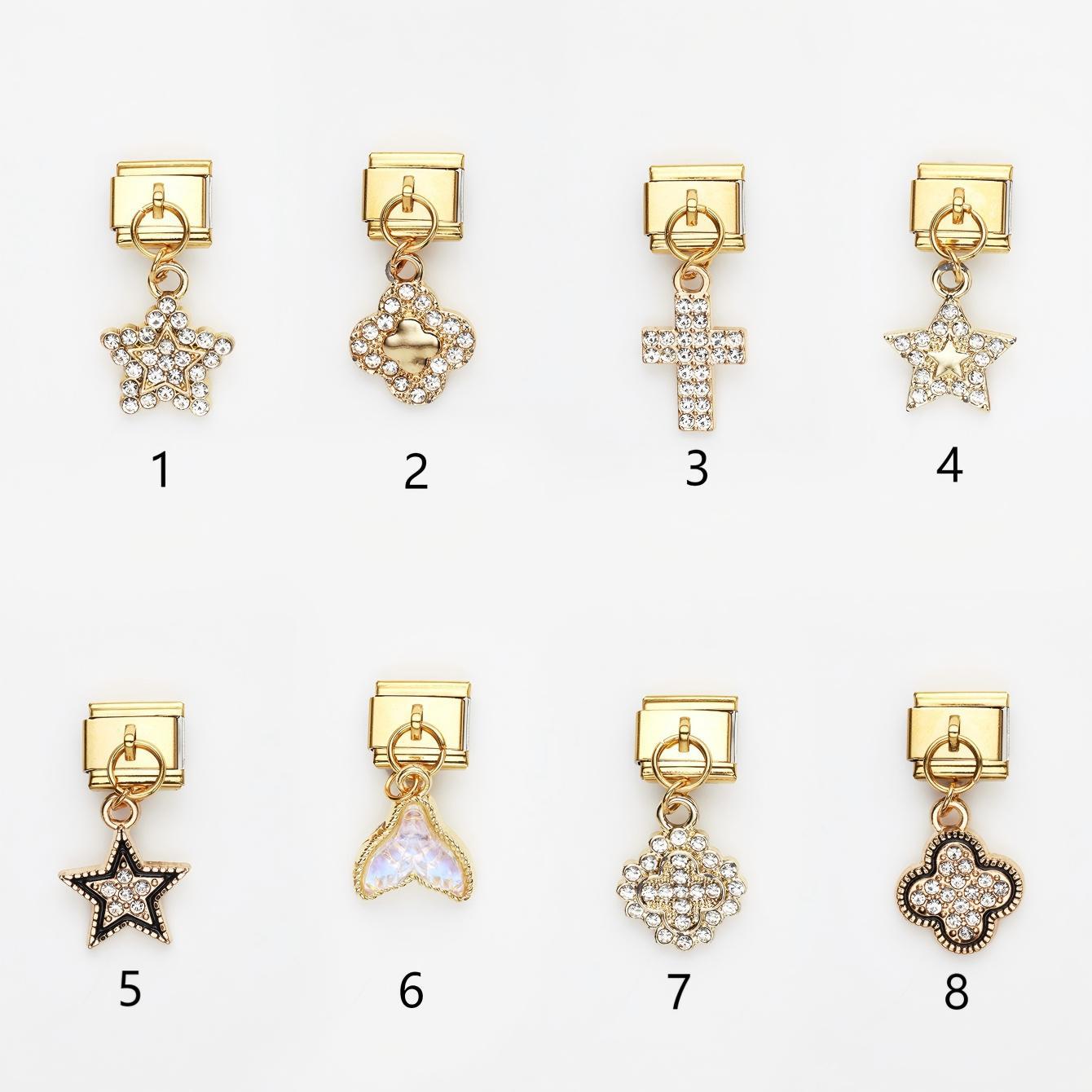 Wholesale 10pcs Italian Charm Bracelet 9mm DIY Splicing Gold Micro-paved Zirconia Pendant Stainless Steel Composable Bracelet