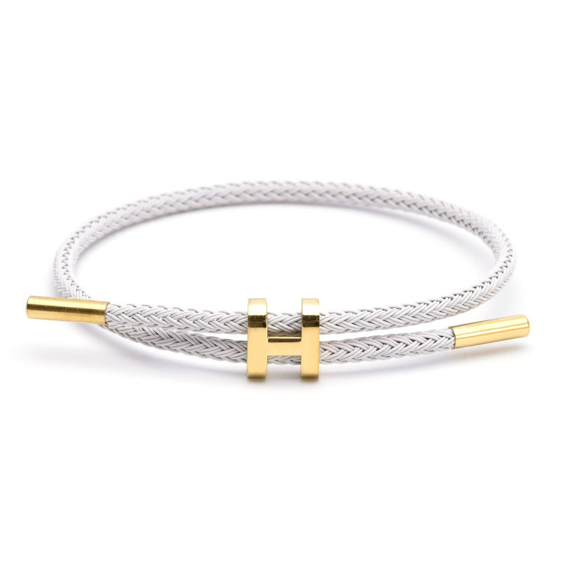 Wholesale Adjustable 3MM I-shaped Buckle Titanium Steel Leather Cord Bracelet ACC-BT-QianHui007