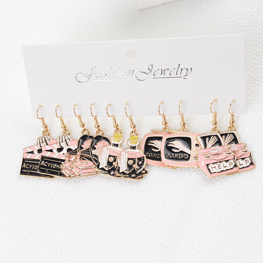 Wholesale Halloween pink and black skull ghost earrings set