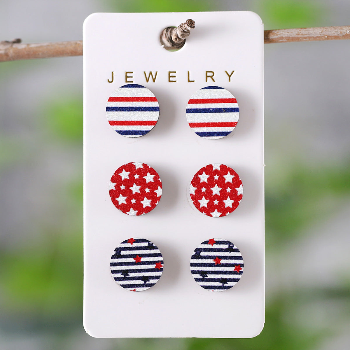 Wholesale  Independence Day Striped Stars Love Fireworks Slippers Round Earrings suit