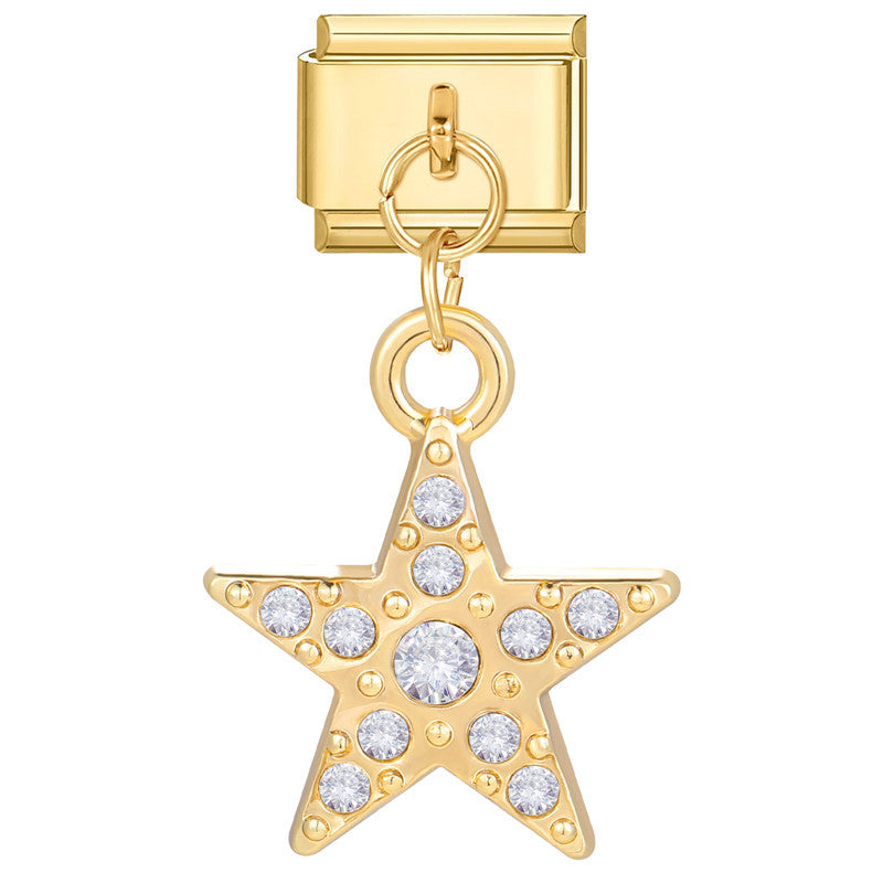 Bracelet de charme italien en gros 9 mm DIY Splicing Gold Star Heart Titanium Steel Bracelet composable