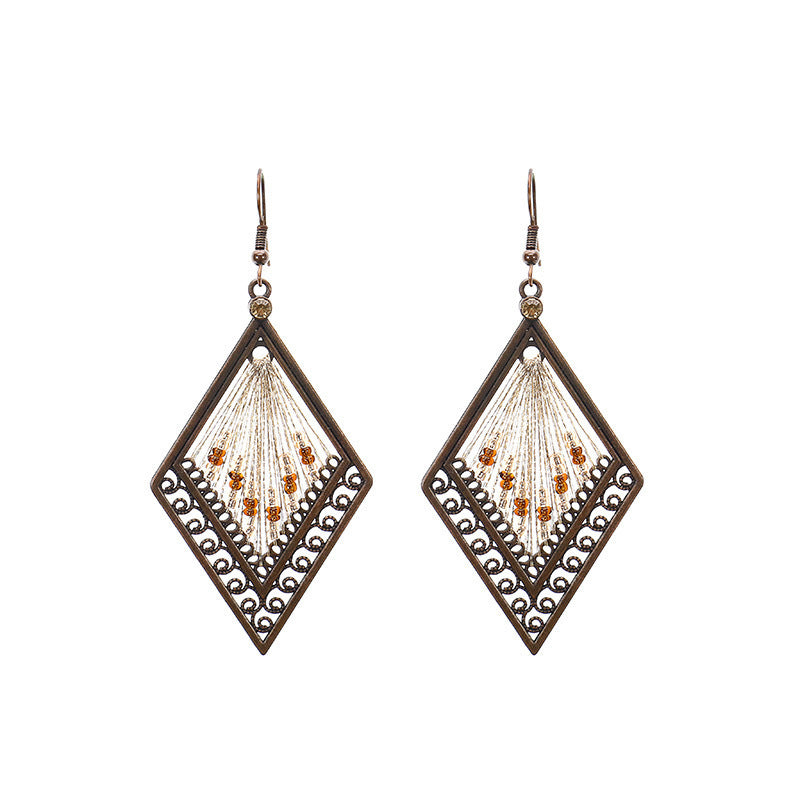 Wholesale Retro Drop Shaped Hand-Woven Earrings Alloy European American Fashion Accessory