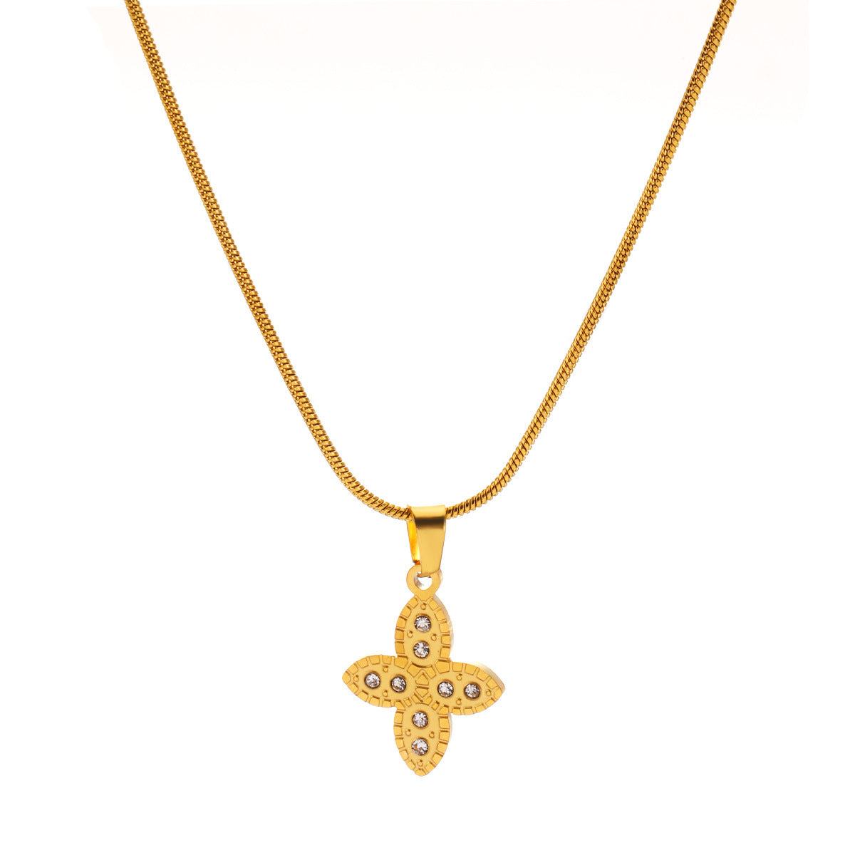 Wholesale rhinestone inlaid stainless steel geometric necklace