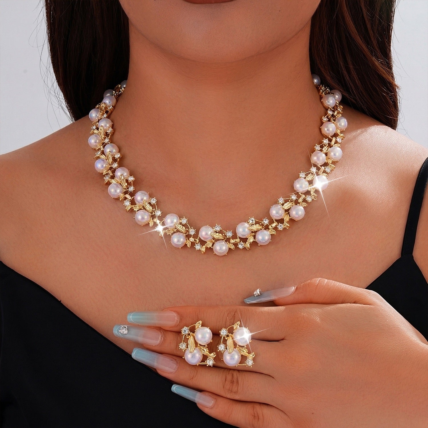 Wholesale Rhinestone Multi-Color Dopamine Earrings and Necklace Set for Everyday Wear