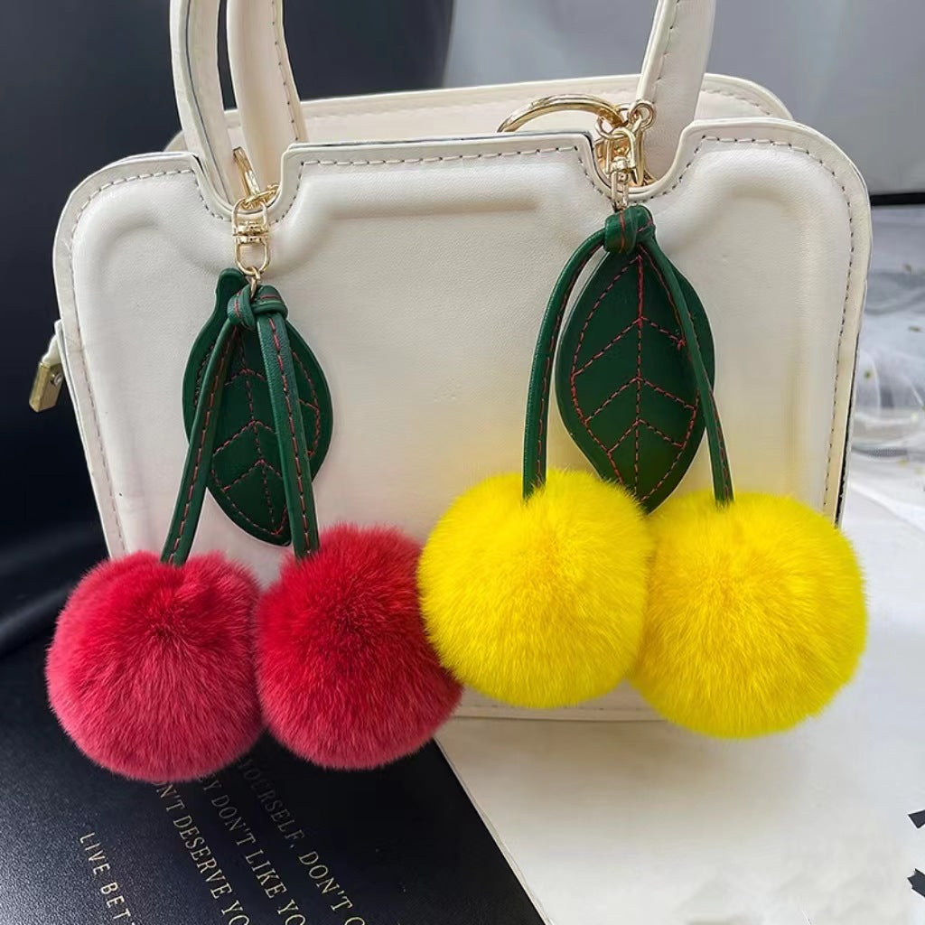 Wholesale genuine rex rabbit fur cherry car keychain