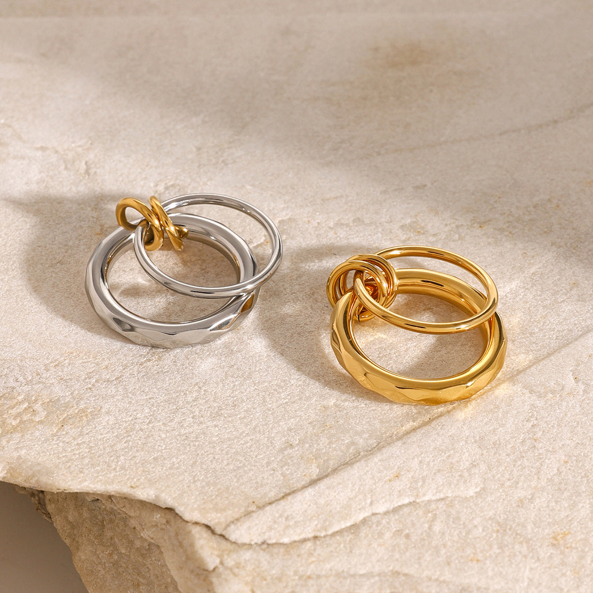 Wholesale 18k gold stainless steel gold and silver color matching double thread chain ring