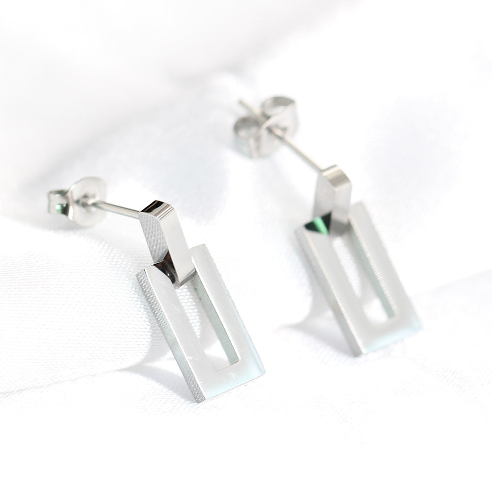 Wholesale Hollow Rectangular Gold Titanium Steel Earrings