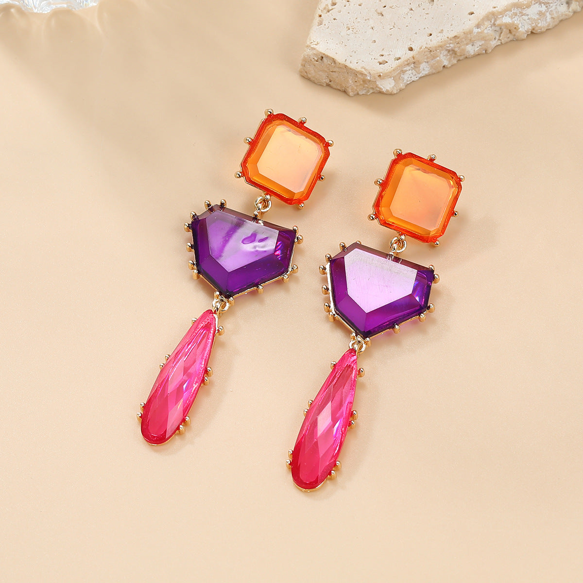 Wholesale Colorful Diamond Earrings with Exaggerated Geometric Shaped Color Block Earrings Bohemian Style ACC-ES-JL005