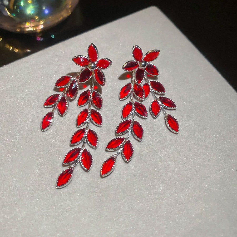 Wholesale Minimalist Luxury Floral Wheat Earrings with Zircon Tassels