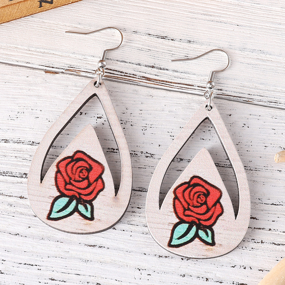 Wholesale Wooden Valentine' s Day Rose Earrings