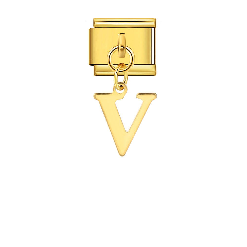 Wholesale Italian Charm Bracelet 9mm DIY Gold Simple Letter Creative Stainless Steel Composable Bracelet