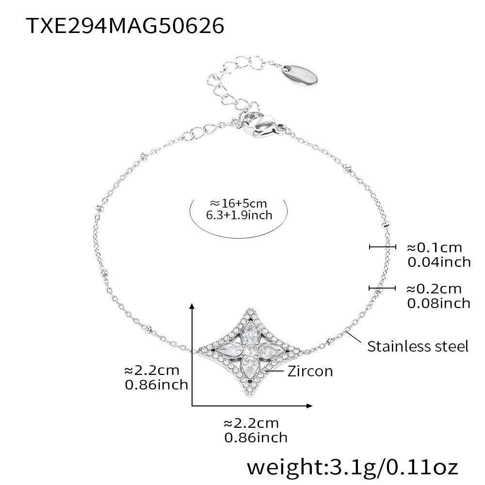Wholesale Stainless steel  Zircon Rhombus Flower Full Diamond Necklace Bracelet Ring Set