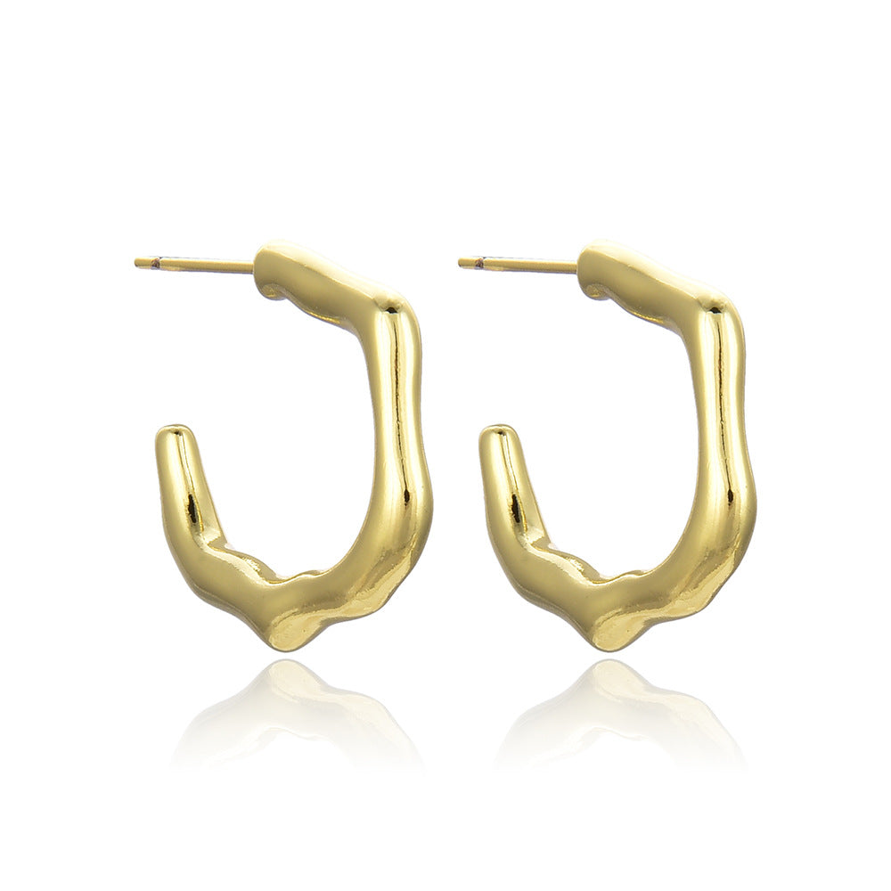 Wholesale  plated 18K real gold color Copper solid medium rectangular bamboo earrings