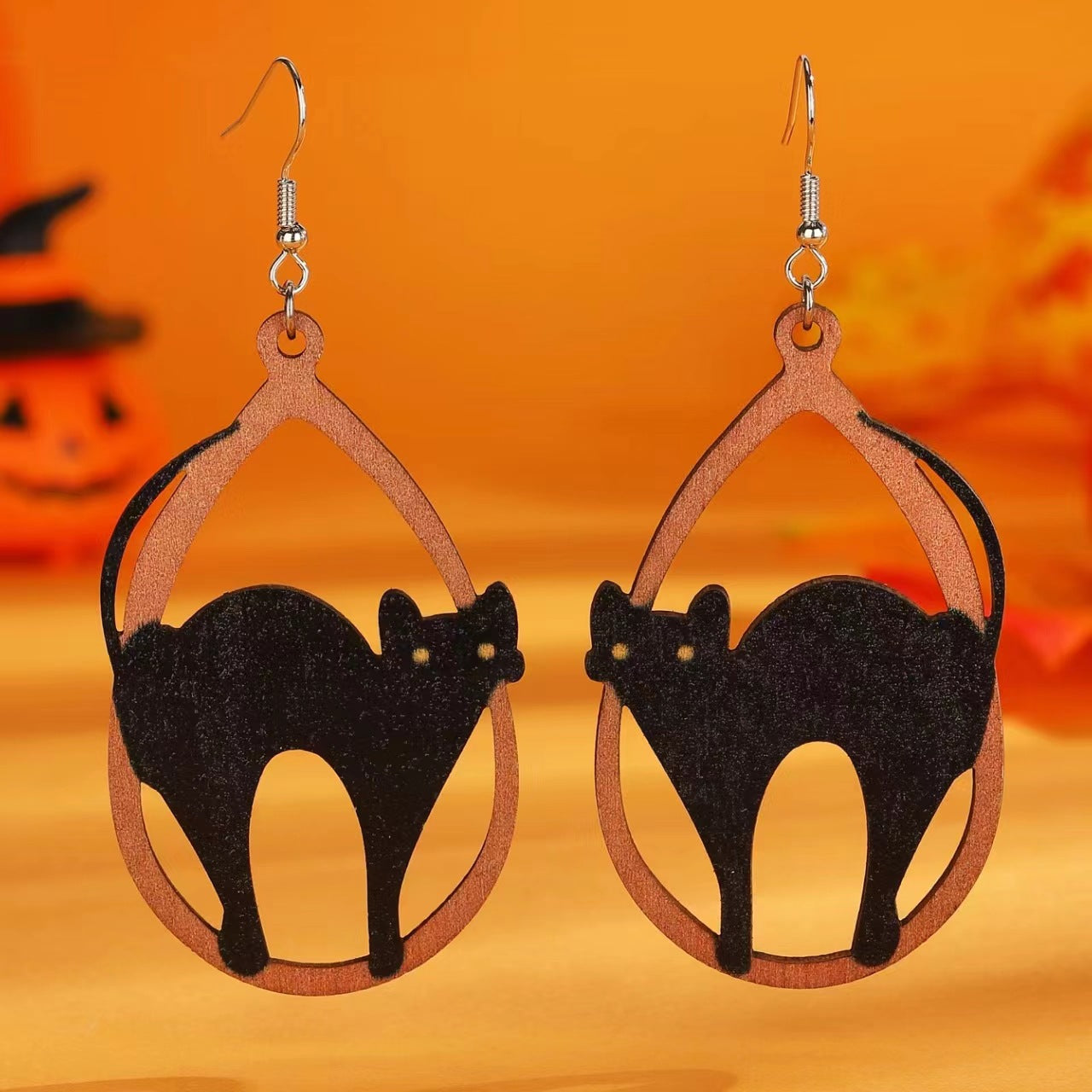 Wholesale Gothic  Wood Drop Earrings Pumpkin Skull Black Cat Ghost Trio Fashion Accessory Gift