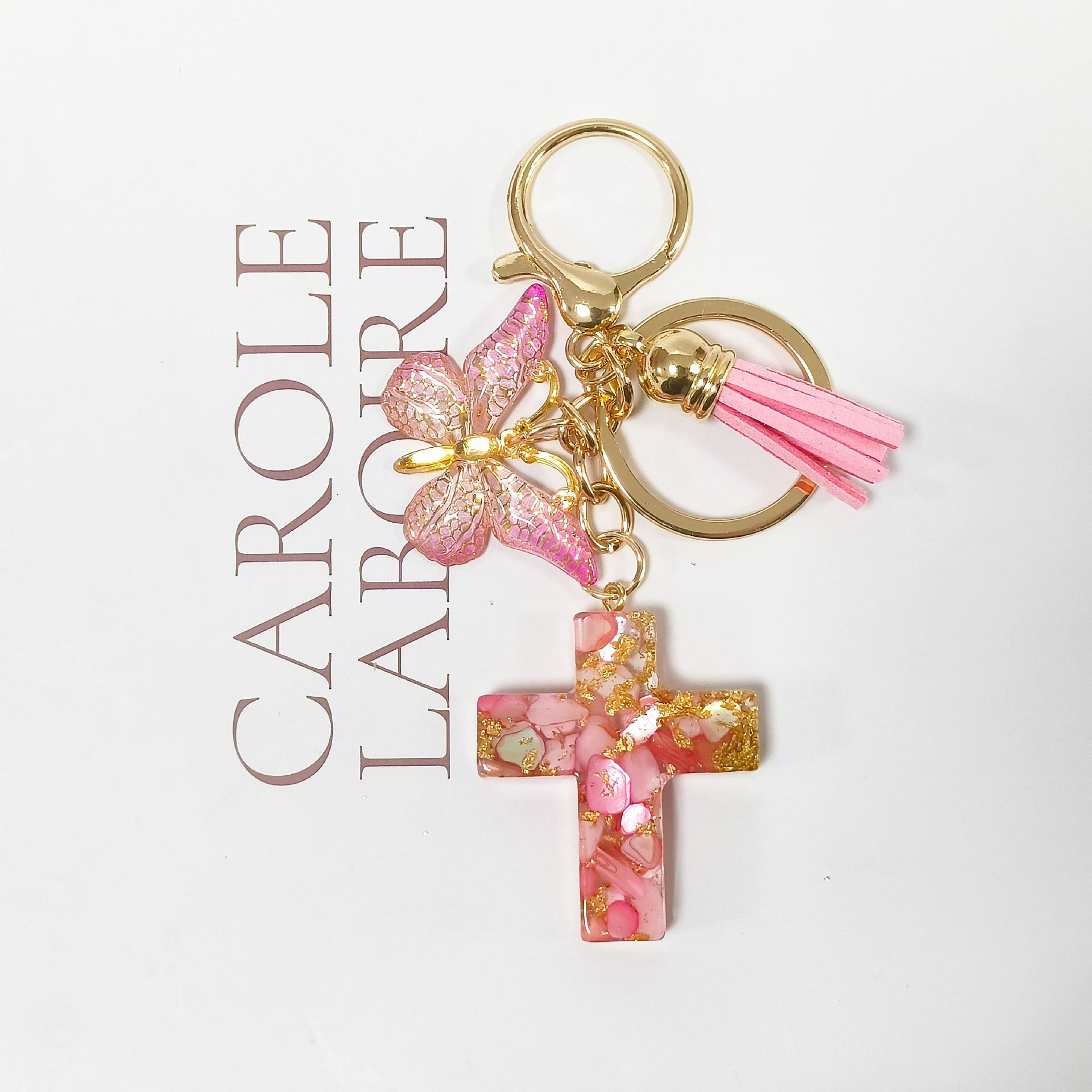 Wholesale Resin Cross Butterfly Tassel Stone Keychain