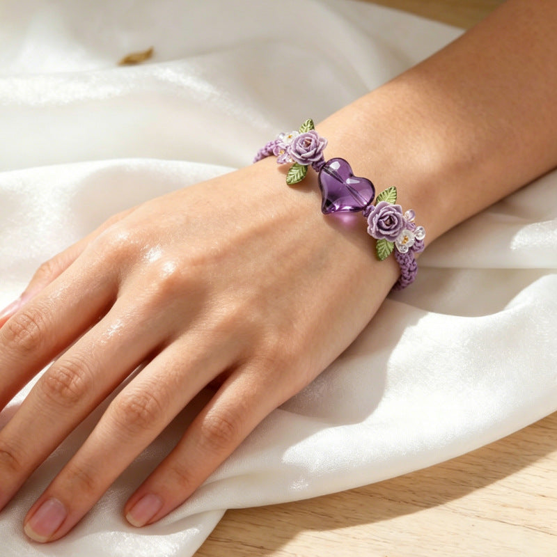 Wholesale Shell Flower Design Adjustable Bracelet Handwoven Purple Resin Retro Chic Women S Jewelry Accessory
