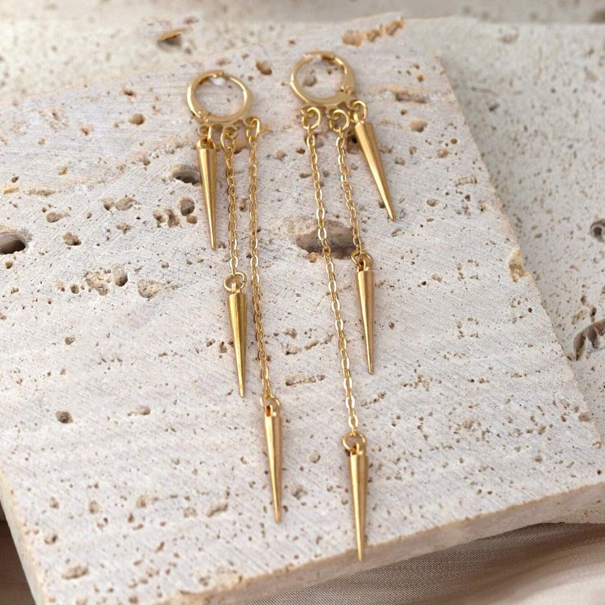 Wholesale Plastic Electroplated Conical Tassel Pendant Earrings Punk Style Fashion Accessory for Women