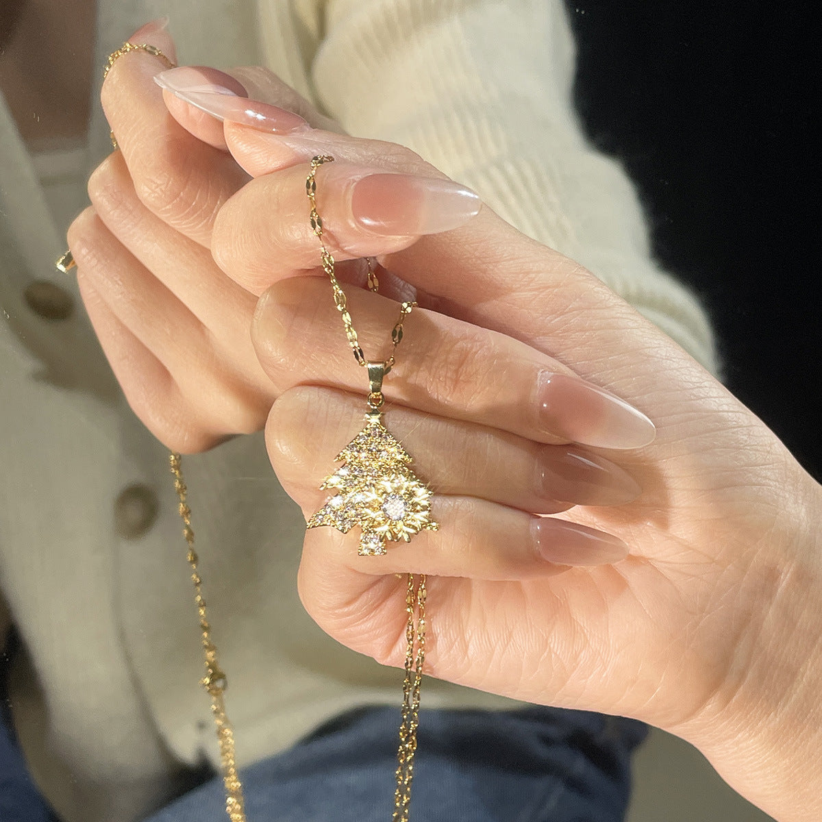 Wholesale Rotating Snowflake Christmas Tree Necklace