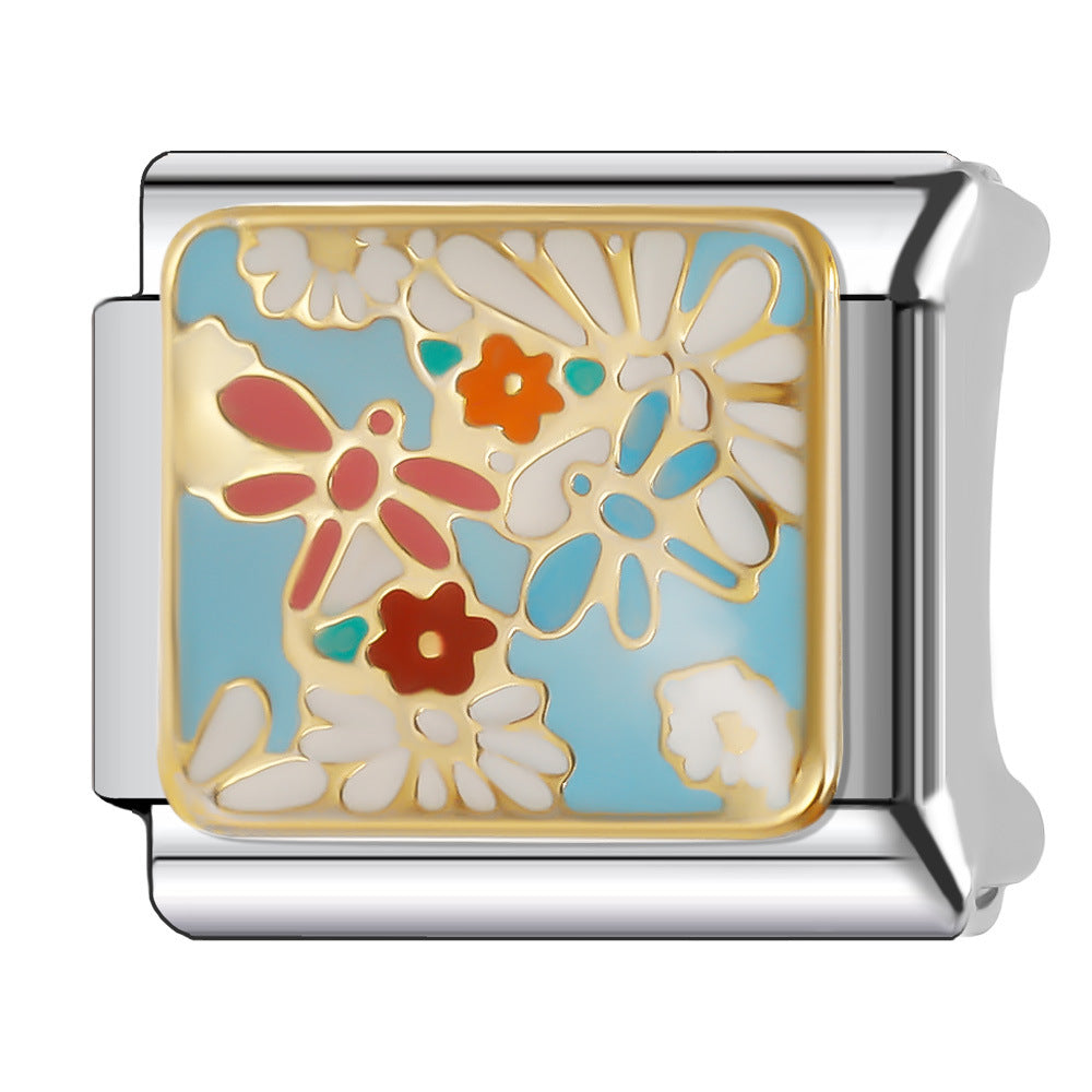 Wholesale Italian Charm Bracelet 9mm DIY Splicing Plant and Flower Series Stainless Steel Composable Bracelet