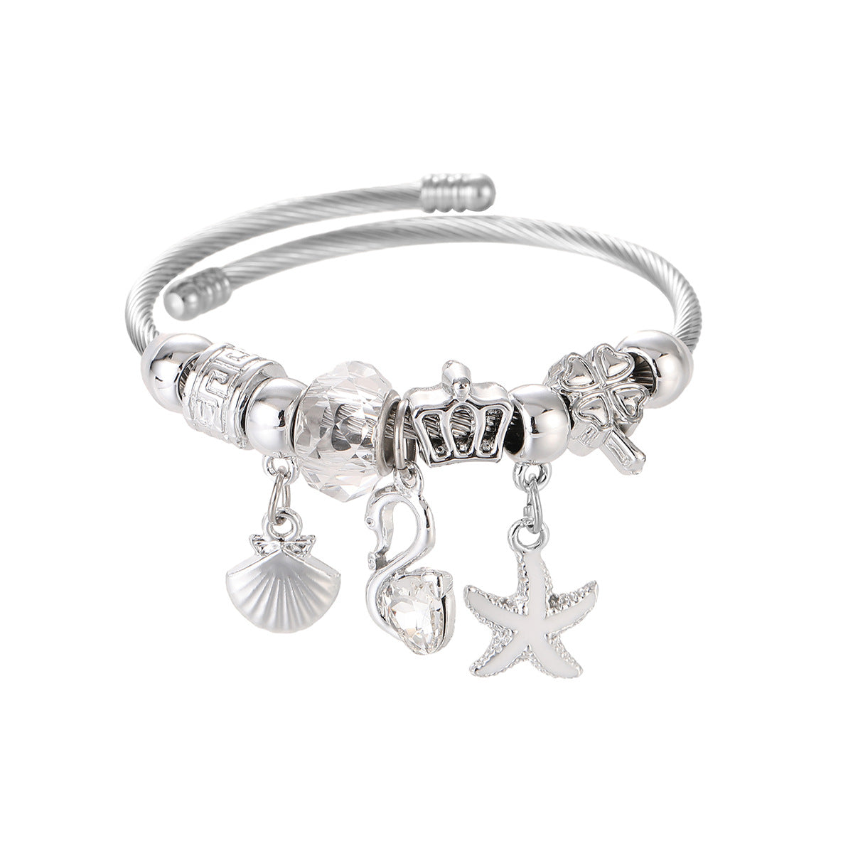Wholesale Starfish Swan Beads Pendant Animal Stainless Steel Bracelet ACC-BT-jiax009