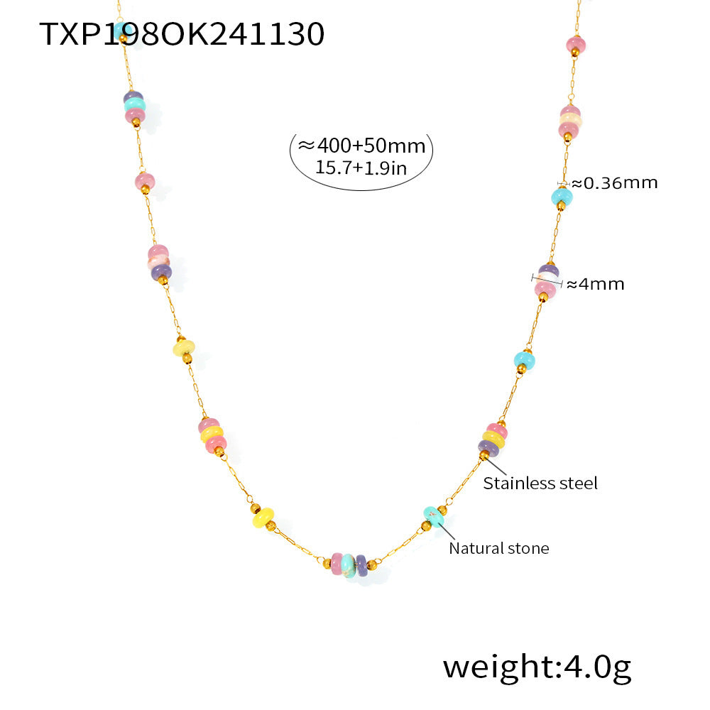 Wholesale  Stainless Steel Natural Stone Mixed Color Abacus Bead Necklace