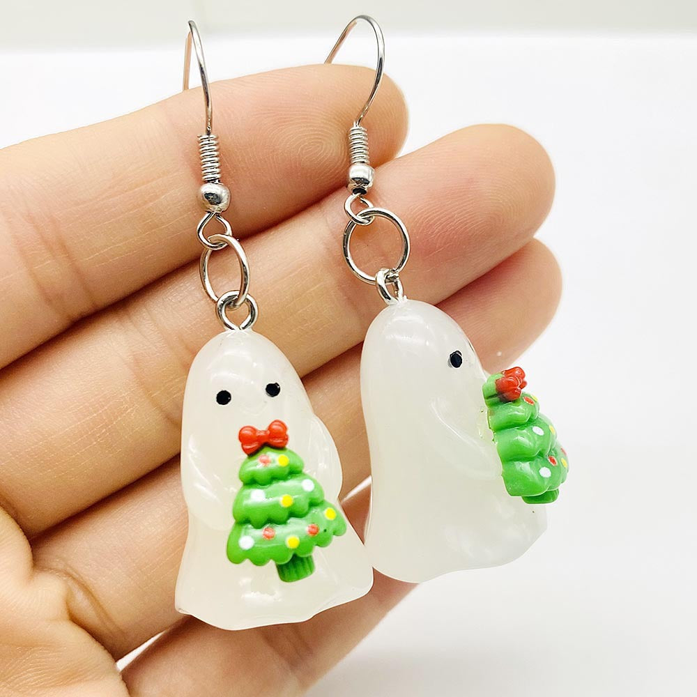 Wholesale Christmas Earrings 3D Three-Dimensional Luminous Ghost Christmas Tree Santa Earrings