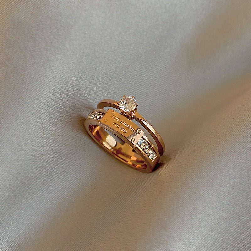 Wholesale Titanium Steel Double Layer Ring with Geometric Design,  Women' s Fashion Jewelry Accessory
