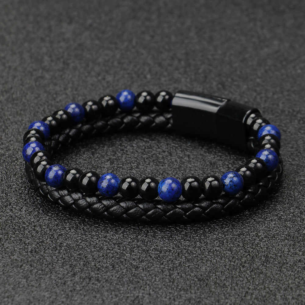 Wholesale Men S Chic Braided Leather Bracelet With Tiger Eye And Volcanic Stone Beads Magnetic Clasp Fashion Accessory For Boutique Resale